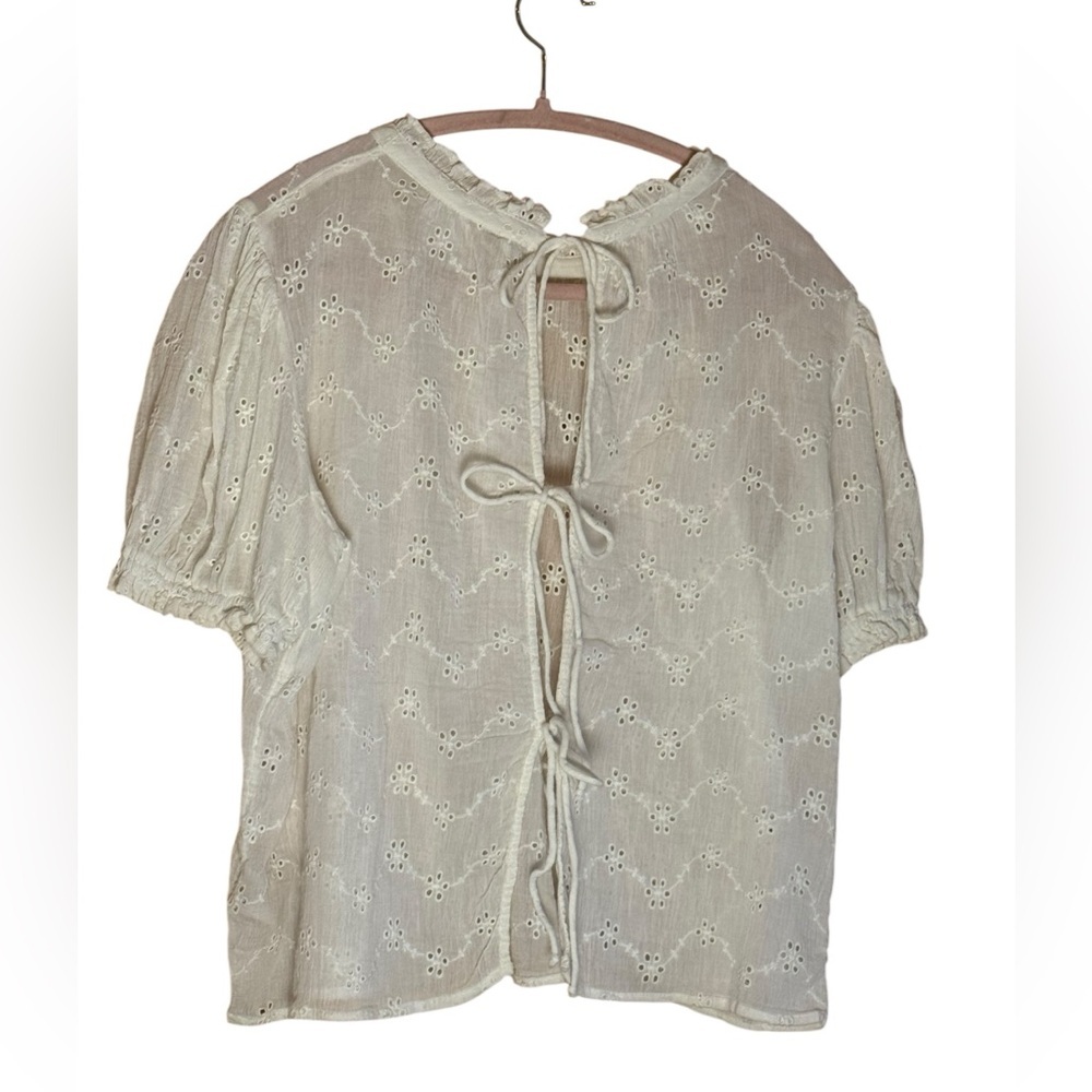 Free People Letters to Juliet Eyelet Ivory White Cotton Tie Back Top Small - Picture 4 of 10